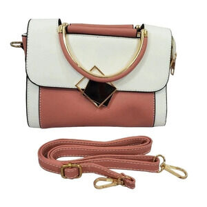 Rose and White Two-Tone Cross Body Purse With Golden Accents, Adjustable Strap